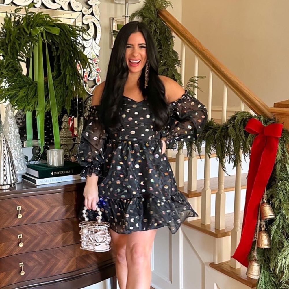 Impressions black colorful metallic polka dot mini dress